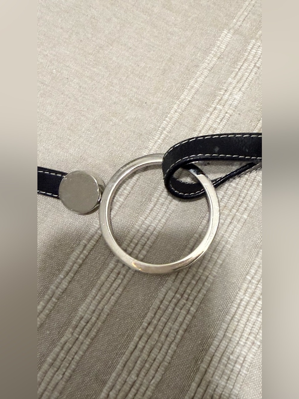 Leather Strap belt with Silver Ring Accent - Black